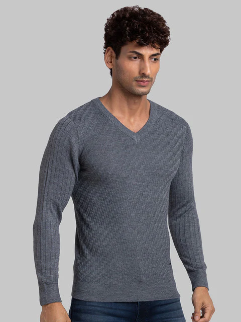 Parx Men Grey Jacquard Acrylic Sweater - Image 2