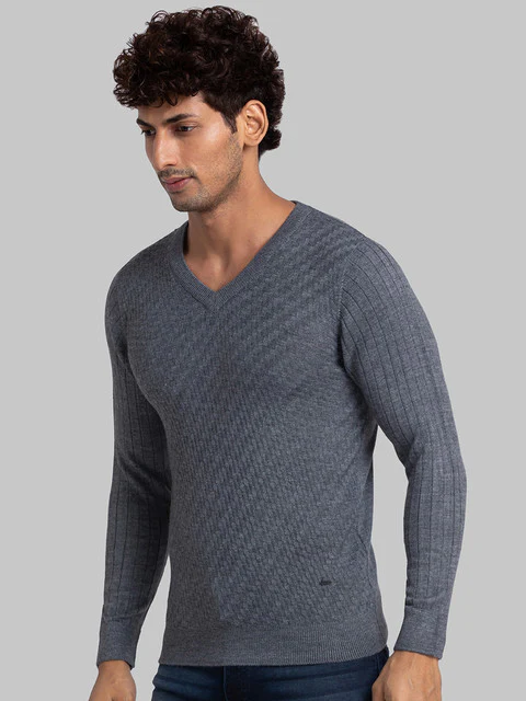Parx Men Grey Jacquard Acrylic Sweater - Image 3