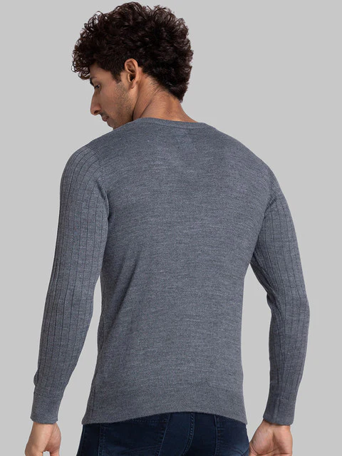 Parx Men Grey Jacquard Acrylic Sweater - Image 4