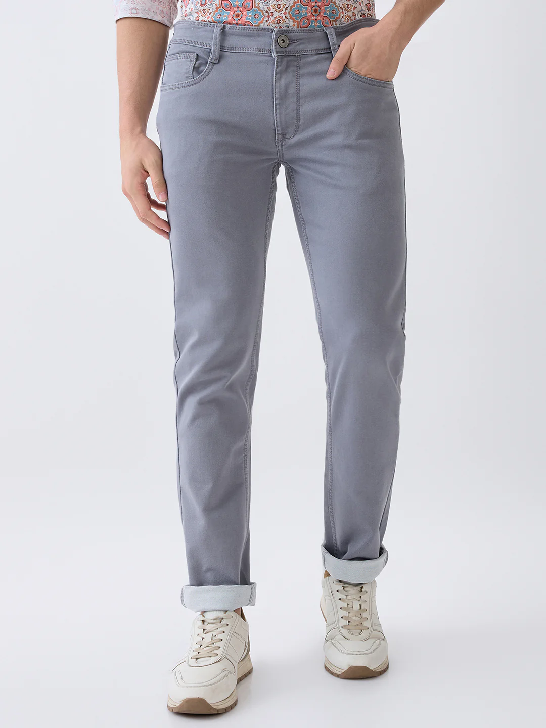 Parx Men Grey Knitted Low Rise Tapered Fit Cotton Blend Jeans