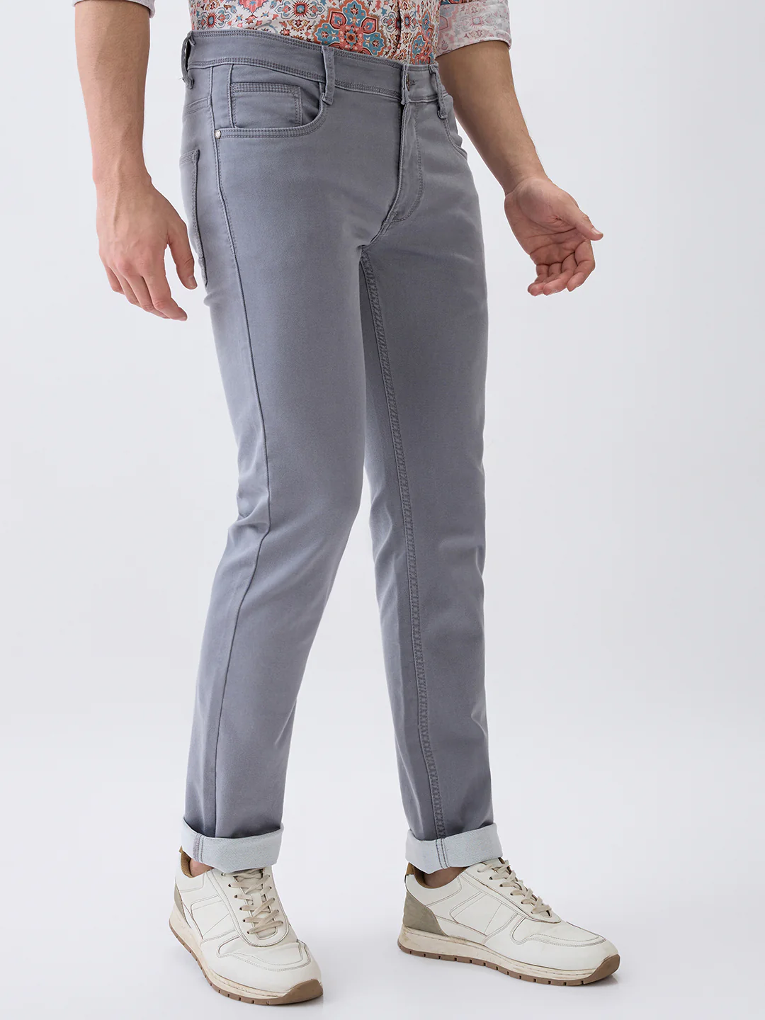 Parx Men Grey Knitted Low Rise Tapered Fit Cotton Blend Jeans - Image 3