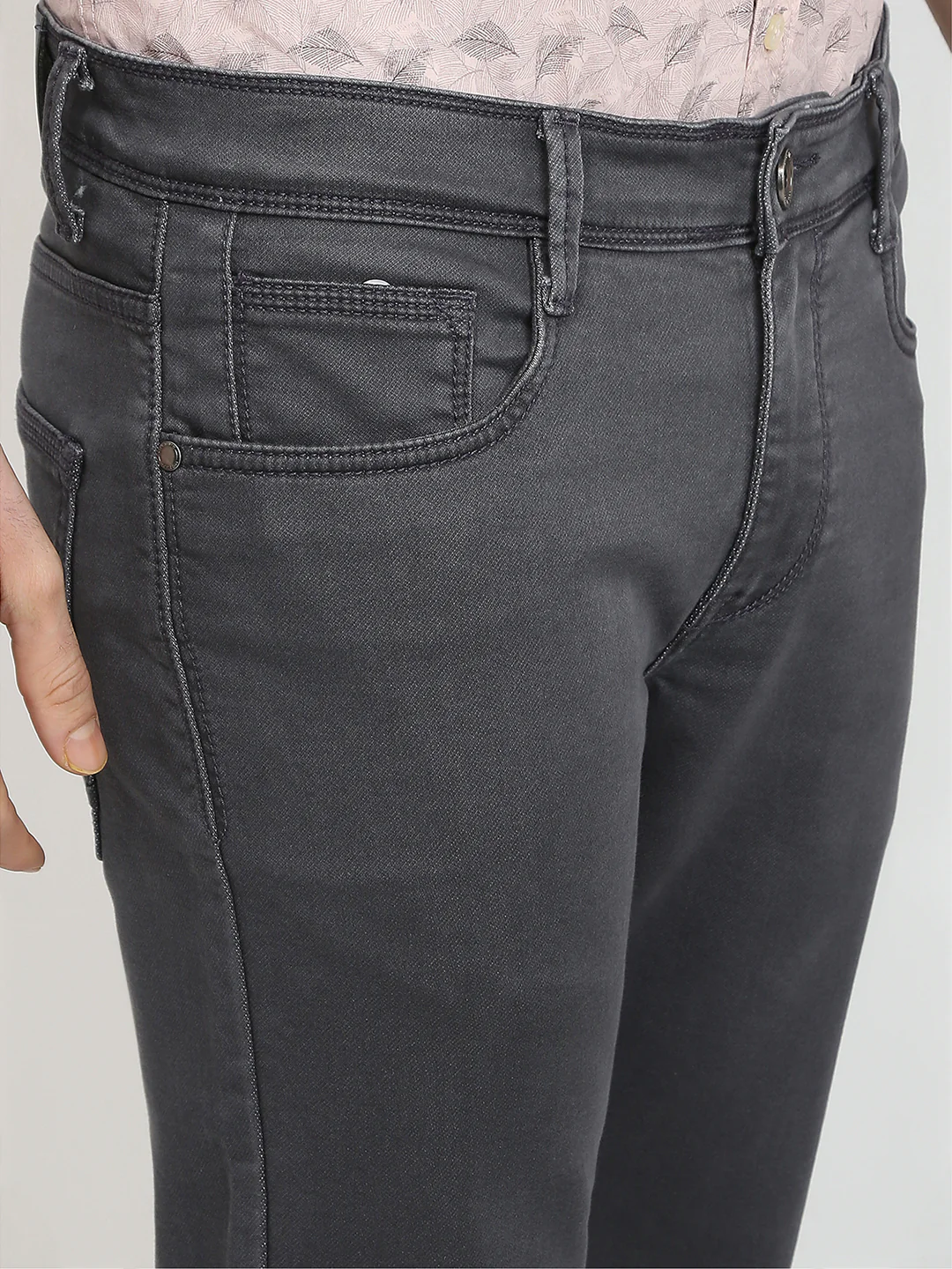 Parx Men Grey Knitted Low Rise Tapered Fit Cotton Blend Jeans - Image 6