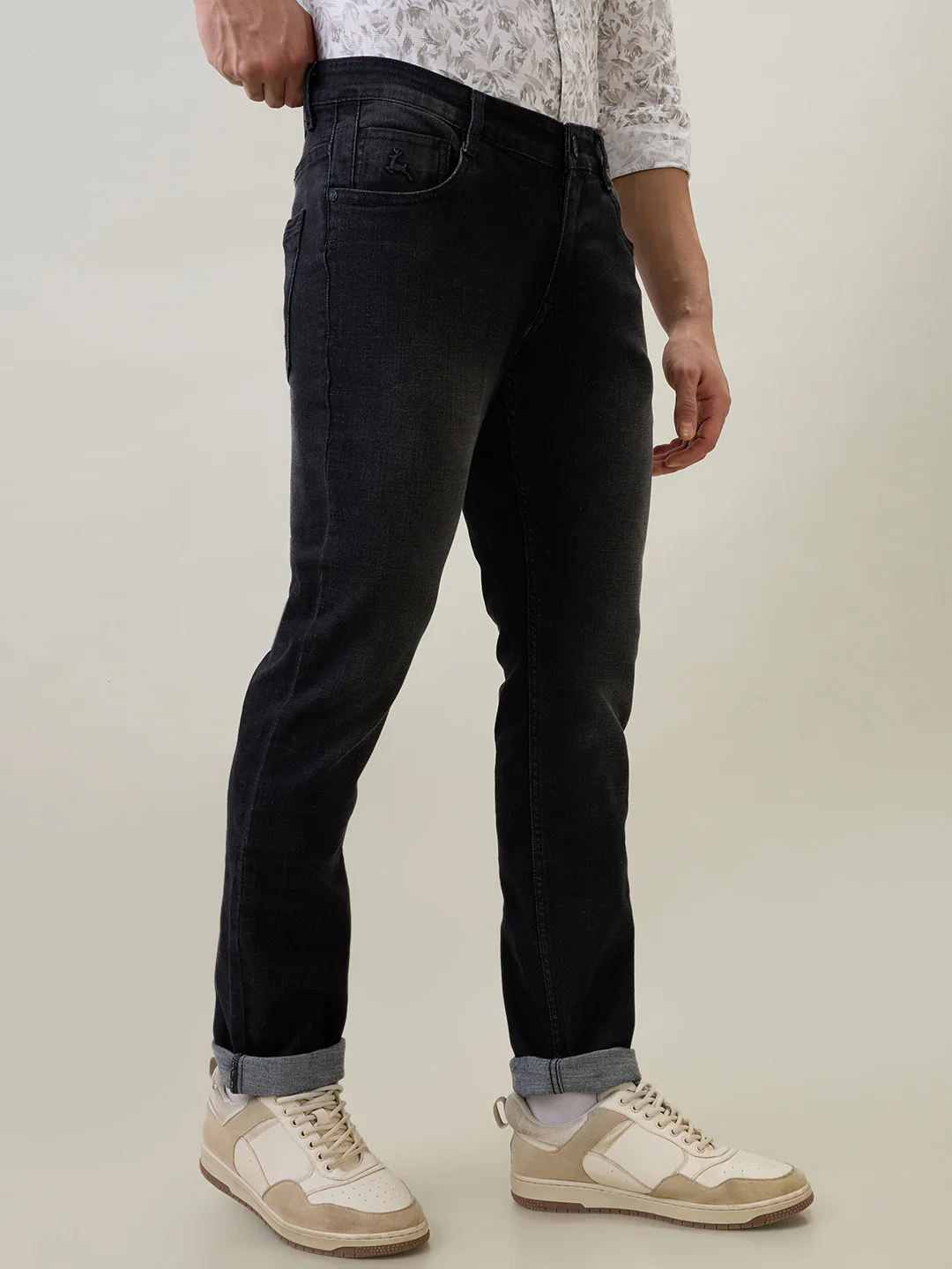 Parx Men Grey Knitted Slim Tapered Fit Cotton Blend Jeans - Image 2
