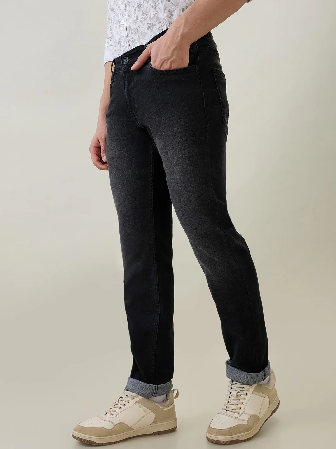 Parx Men Grey Knitted Slim Tapered Fit Cotton Blend Jeans - Image 3