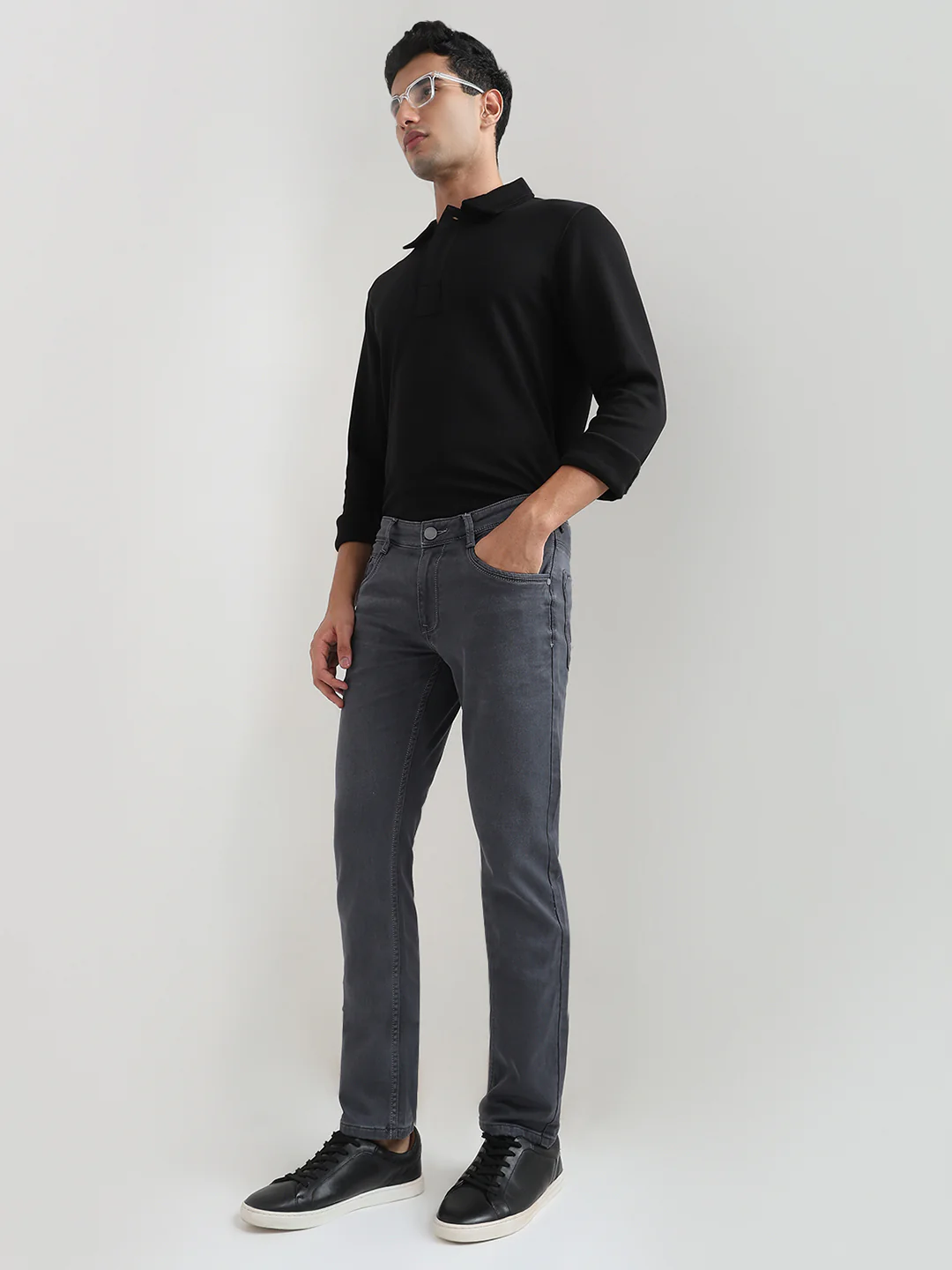 Parx Men Grey Knitted Slim Tapered Fit Cotton Blend Jeans - Image 5