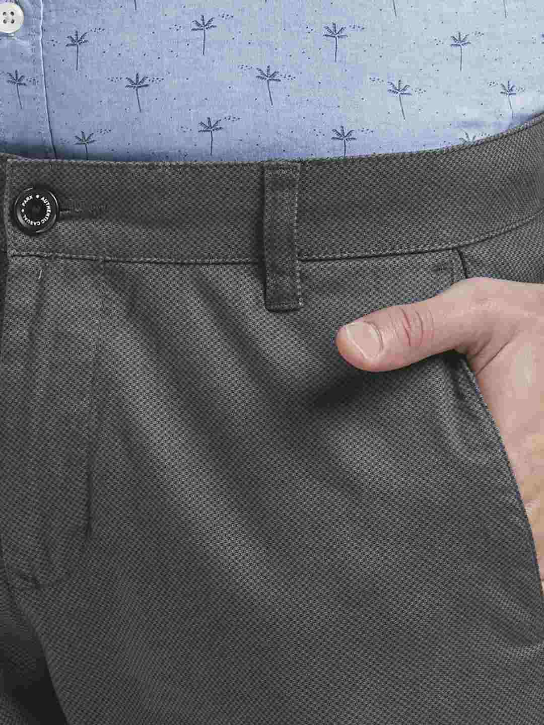 Parx Men Grey Print Low Rise Tapered Fit Cotton Blend Trouser