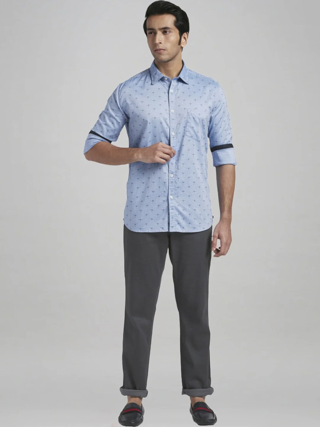 Parx Men Grey Print Low Rise Tapered Fit Cotton Blend Trouser - Image 2