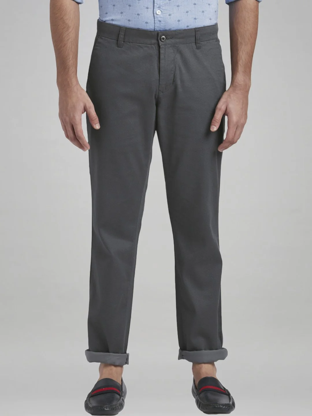 Parx Men Grey Print Low Rise Tapered Fit Cotton Blend Trouser - Image 4