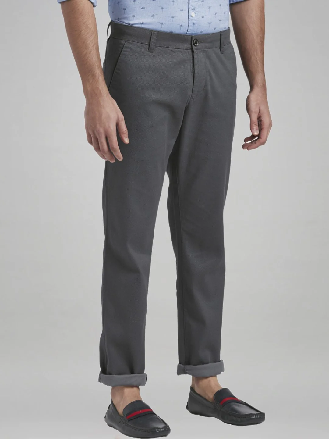 Parx Men Grey Print Low Rise Tapered Fit Cotton Blend Trouser - Image 5