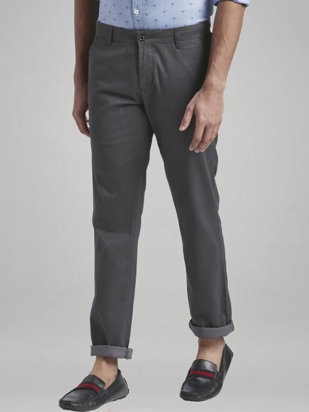 Parx Men Grey Print Low Rise Tapered Fit Cotton Blend Trouser - Image 6
