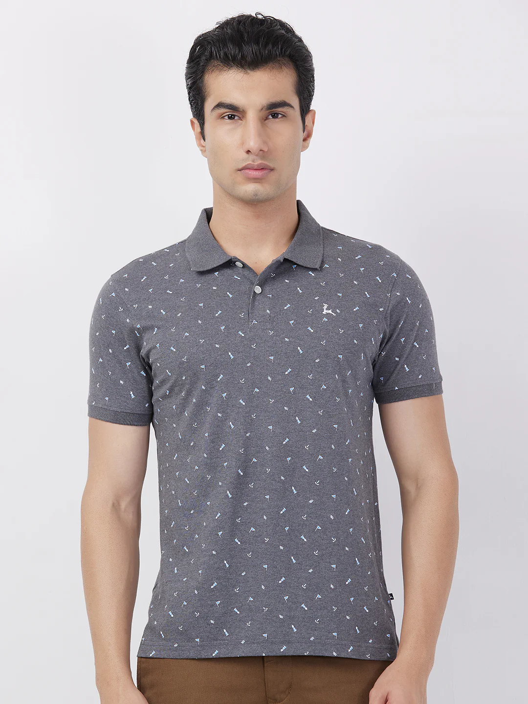 Parx Men Grey Print Regular Fit Cotton T-Shirt