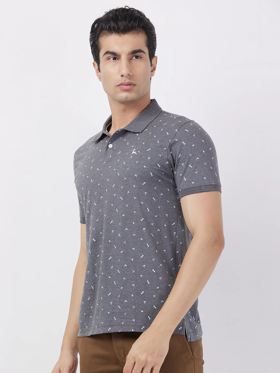 Parx Men Grey Print Regular Fit Cotton T-Shirt - Image 3