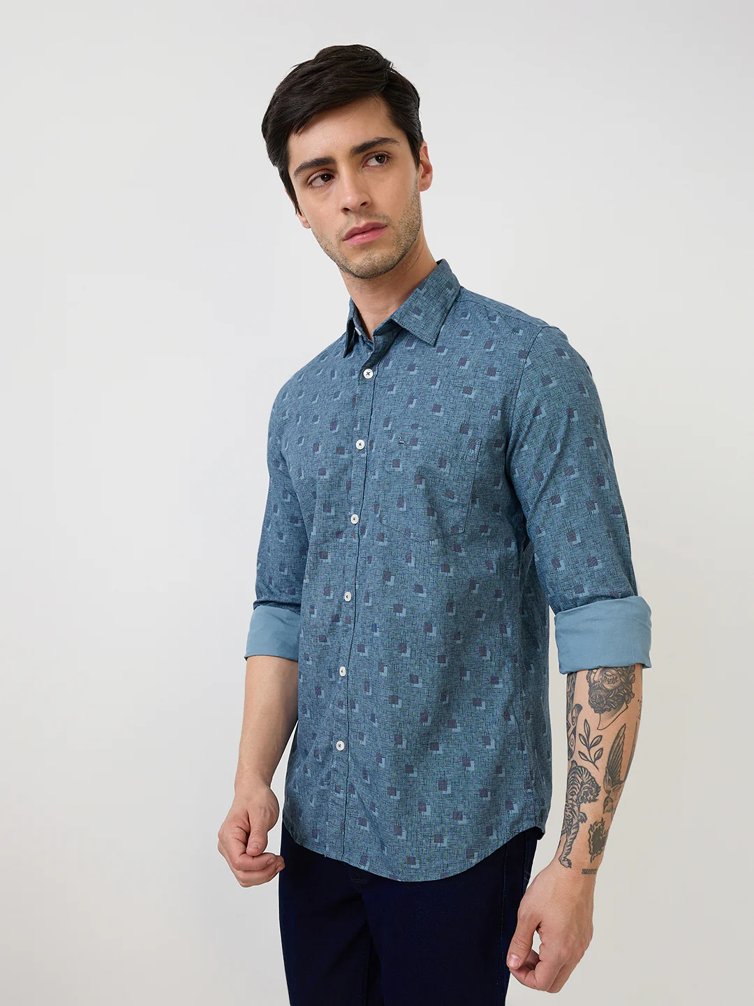Parx Men Grey Print Slim Fit Cotton Casual Shirt - Image 3