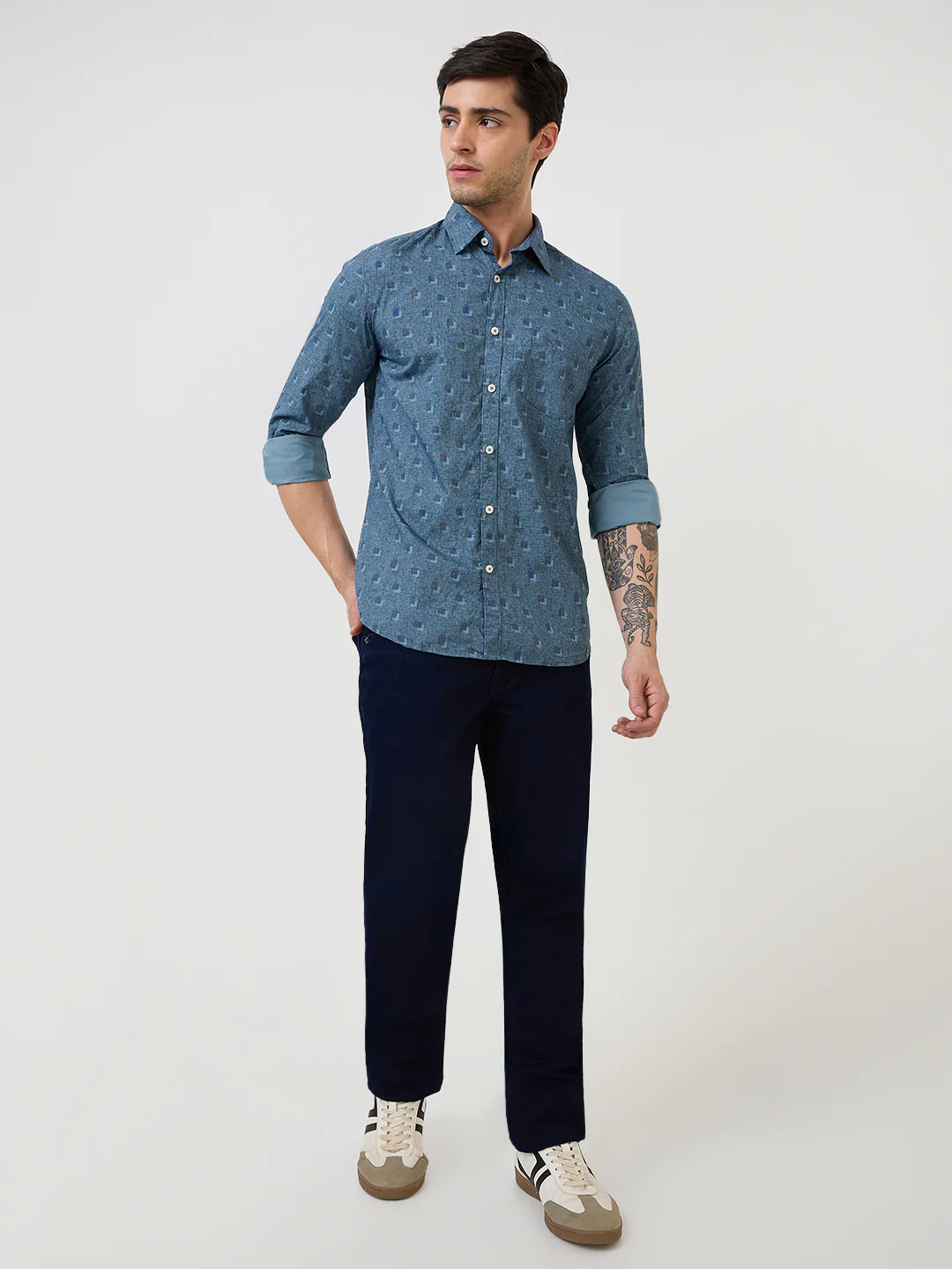 Parx Men Grey Print Slim Fit Cotton Casual Shirt - Image 6