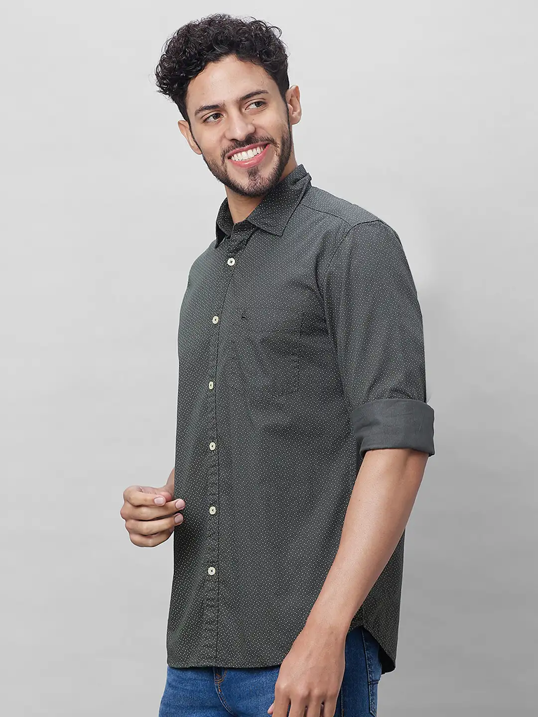 Parx Men Grey Print Slim Fit Cotton Full Sleeve Shirts - Image 3