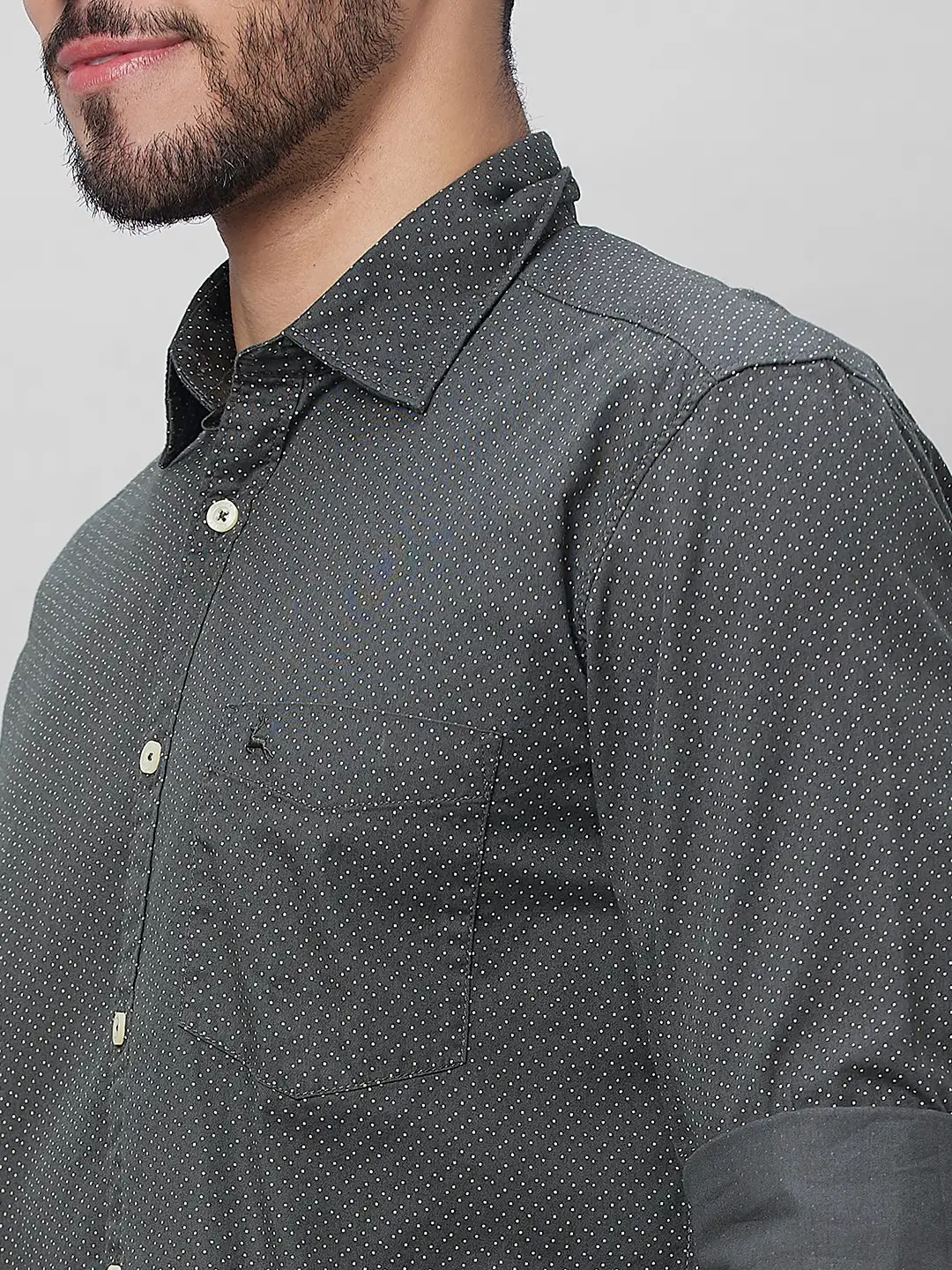 Parx Men Grey Print Slim Fit Cotton Full Sleeve Shirts - Image 6