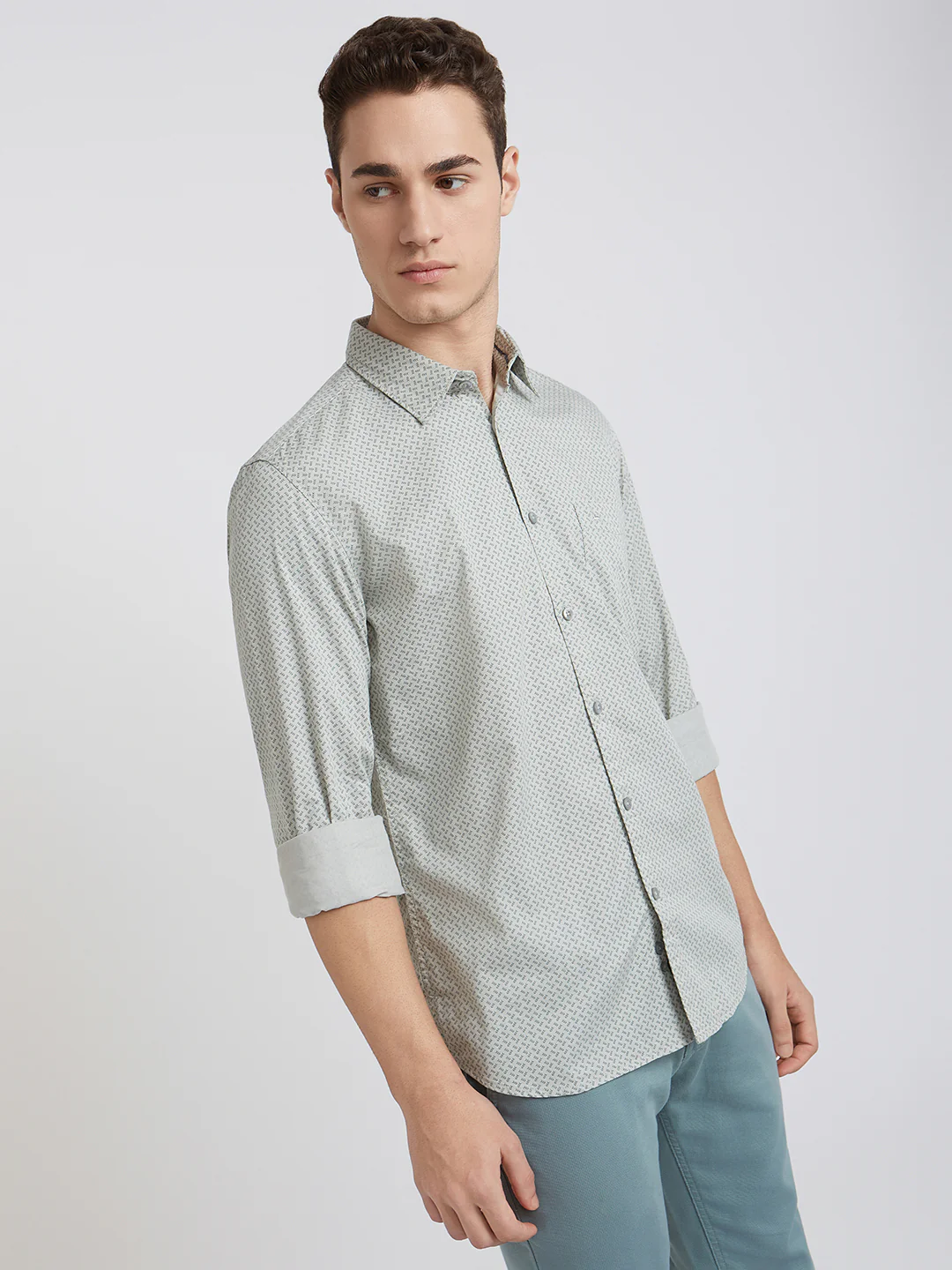 Parx Men Grey Print Slim Fit Cotton Full Sleeve Shirts - Image 2