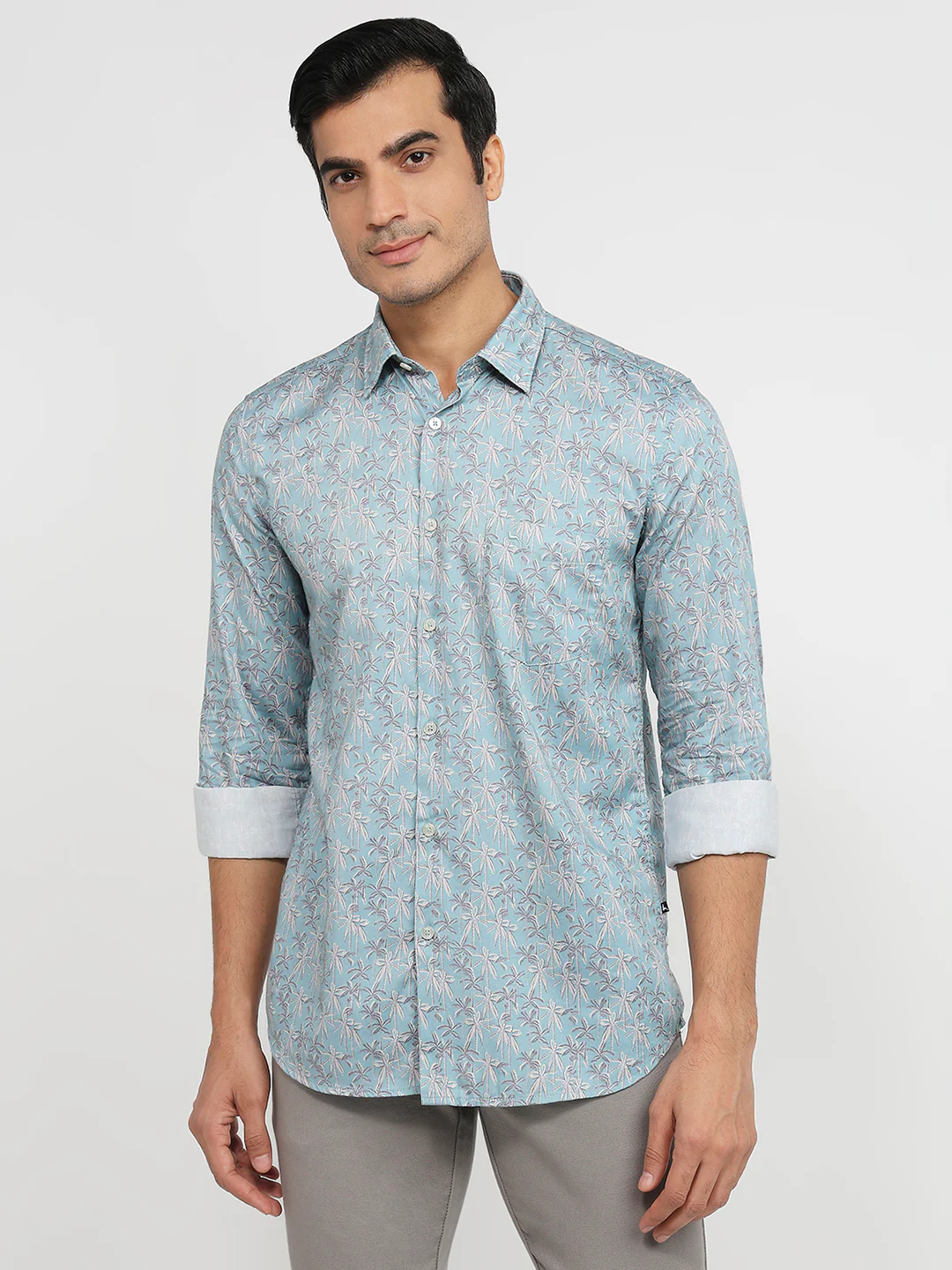Parx Men Grey Print Slim Fit Cotton Shirt