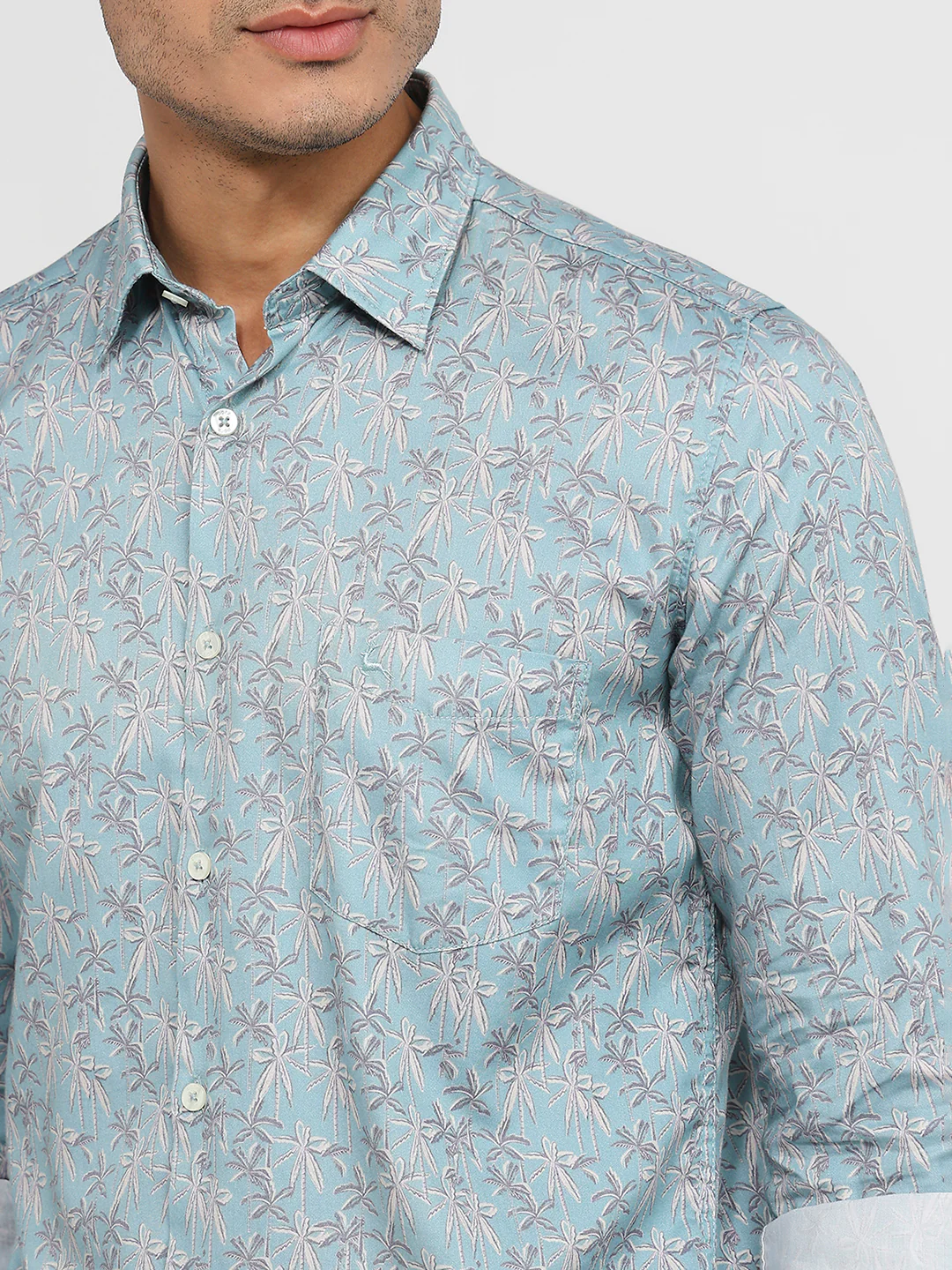 Parx Men Grey Print Slim Fit Cotton Shirt - Image 6