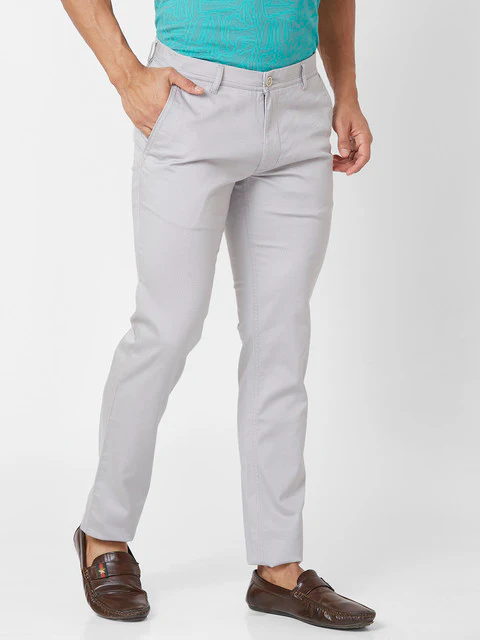 Parx Men Grey Printed Low Rise Tprd Fit Cotton Blend Trouser - Image 2