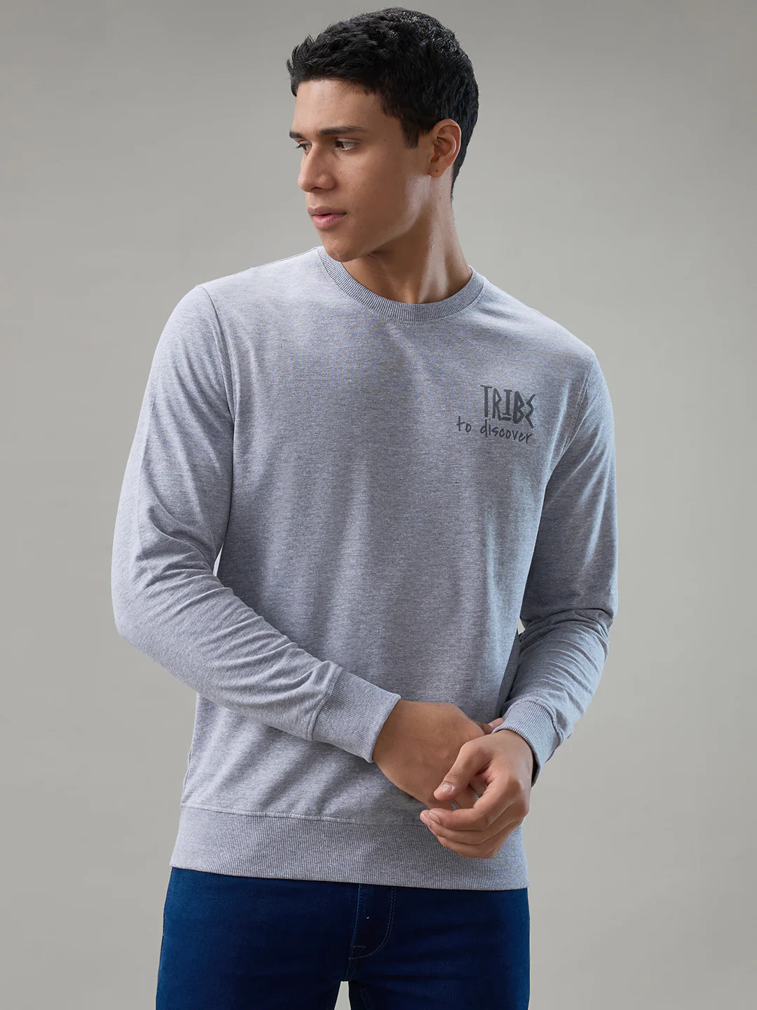 Parx Men Grey Printed Regular Fit Cotton Blend Sweatshirt