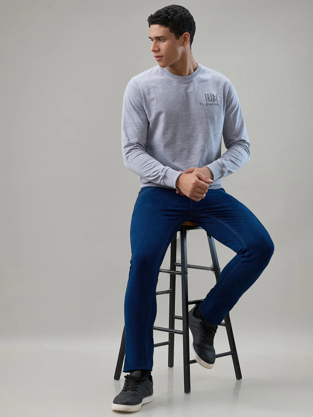 Parx Men Grey Printed Regular Fit Cotton Blend Sweatshirt - Image 7