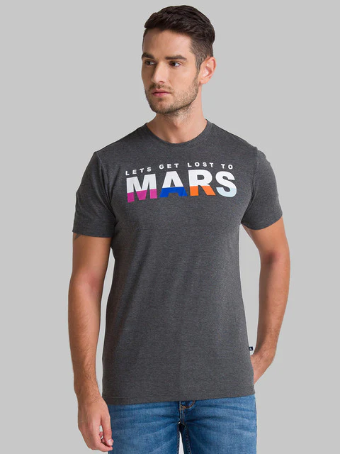 Parx Men Grey Printed Regular Fit Cotton T-Shirt