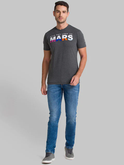 Parx Men Grey Printed Regular Fit Cotton T-Shirt - Image 5