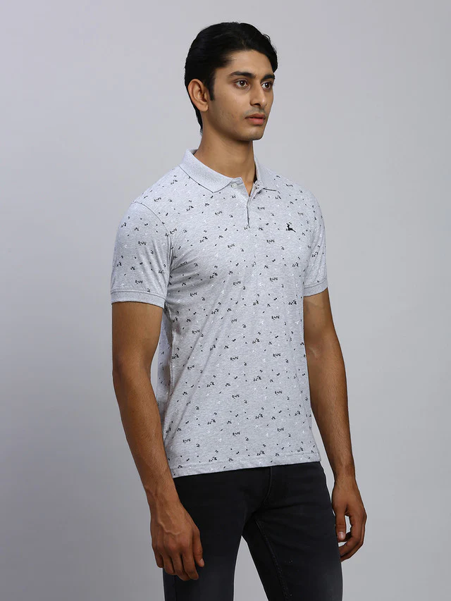 Parx Men Grey Printed Regular Fit Half Sleeve Polo Neck T-Shirt - Image 2