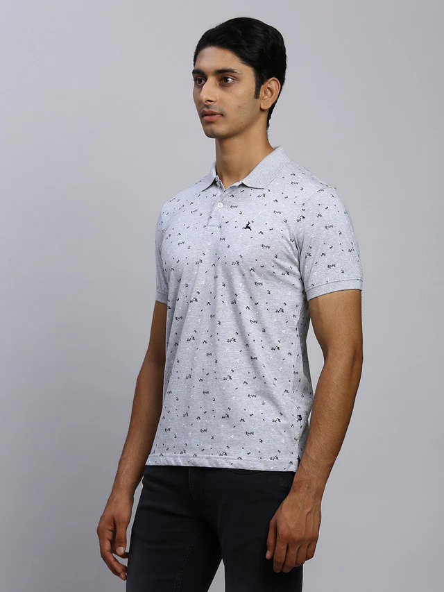 Parx Men Grey Printed Regular Fit Half Sleeve Polo Neck T-Shirt - Image 3
