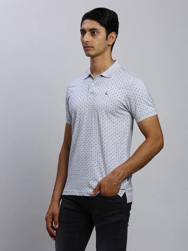 Parx Men Grey Printed Regular Fit Half Sleeve Polo Neck T-Shirt - Image 3