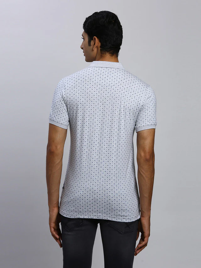 Parx Men Grey Printed Regular Fit Half Sleeve Polo Neck T-Shirt - Image 4