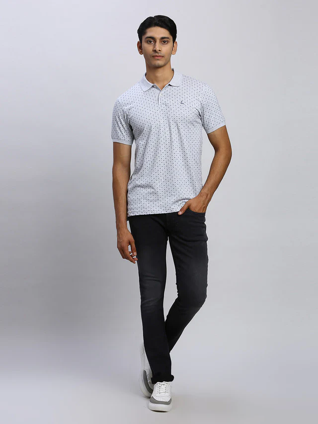 Parx Men Grey Printed Regular Fit Half Sleeve Polo Neck T-Shirt - Image 5