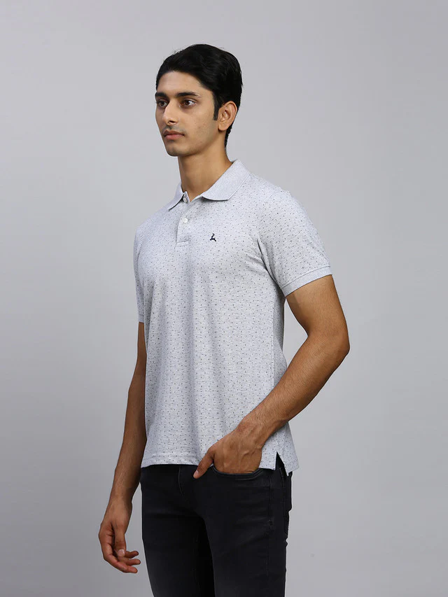Parx Men Grey Printed Regular Fit Half Sleeve Polo Neck T-Shirt - Image 3