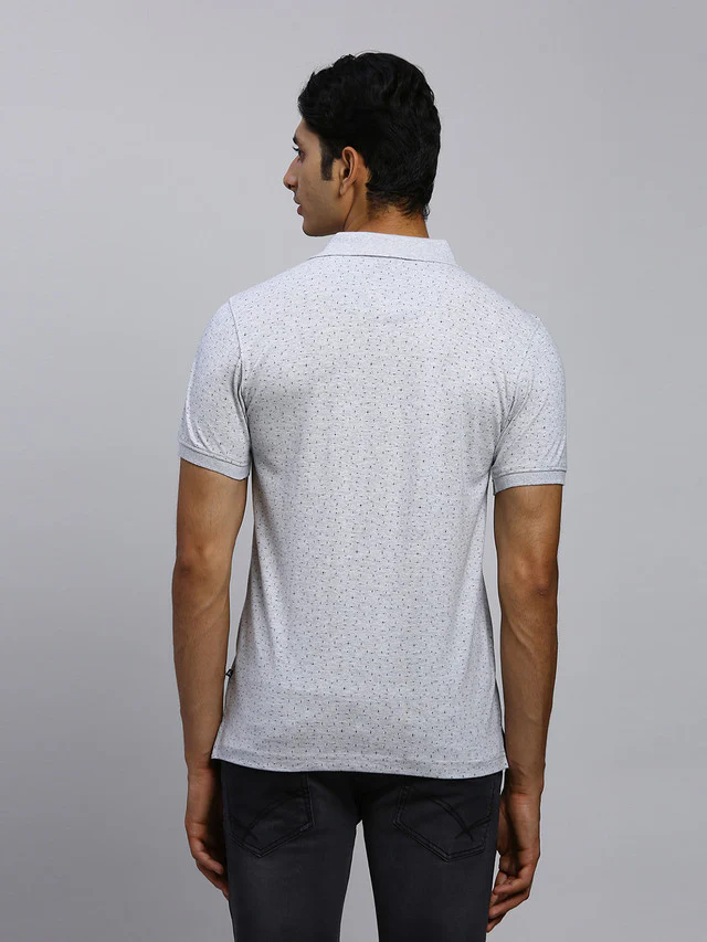 Parx Men Grey Printed Regular Fit Half Sleeve Polo Neck T-Shirt - Image 4