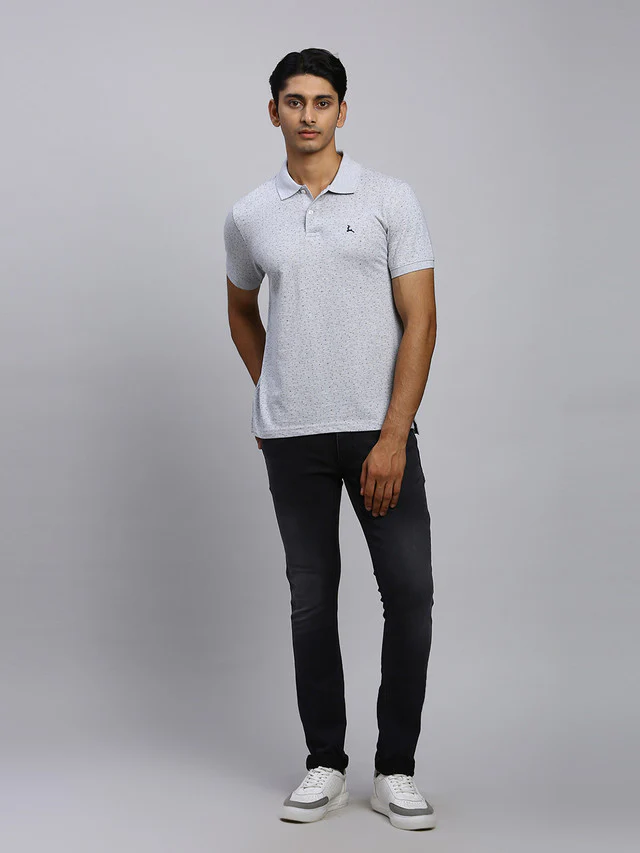 Parx Men Grey Printed Regular Fit Half Sleeve Polo Neck T-Shirt - Image 5