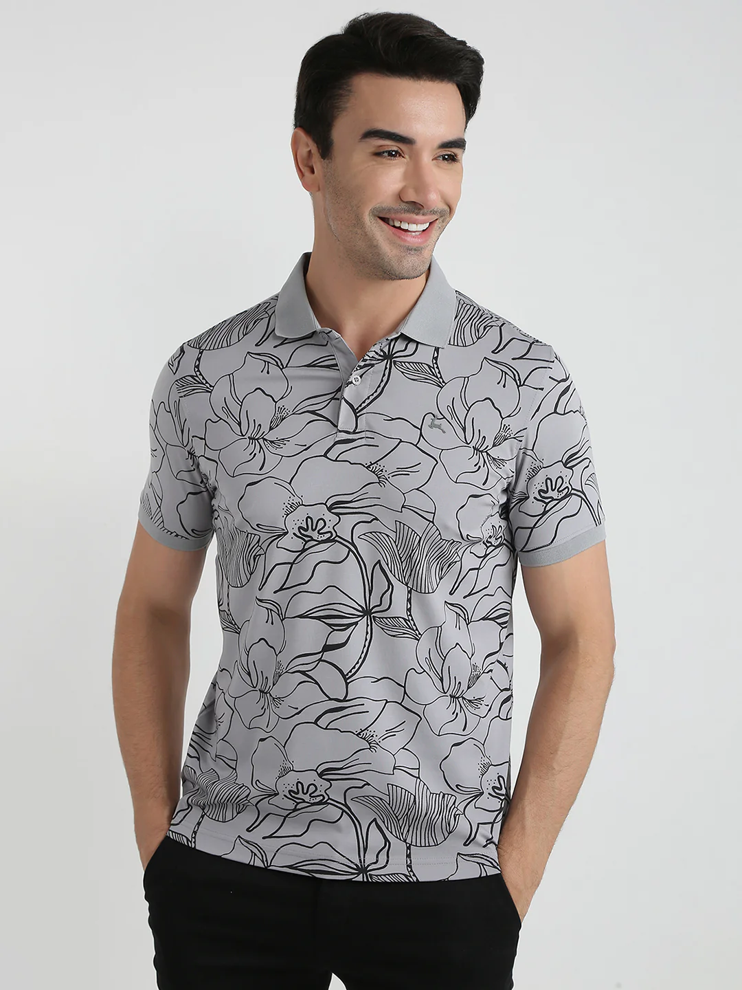 Parx Men Grey Printed Regular Fit Rayon Blend Half Sleeve T-Shirt