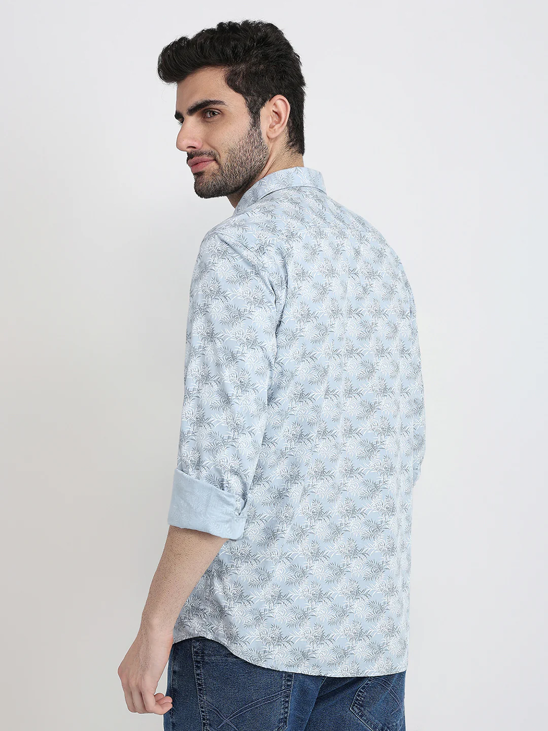 Parx Men Grey Printed Slim Fit Cotton Blend Full Sleeve Cut Away Collar Casual Shirt - Image 4