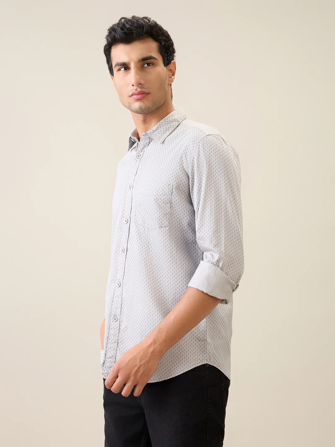 Parx Men Grey Printed Slim Fit Cotton Casual Shirt - Image 2