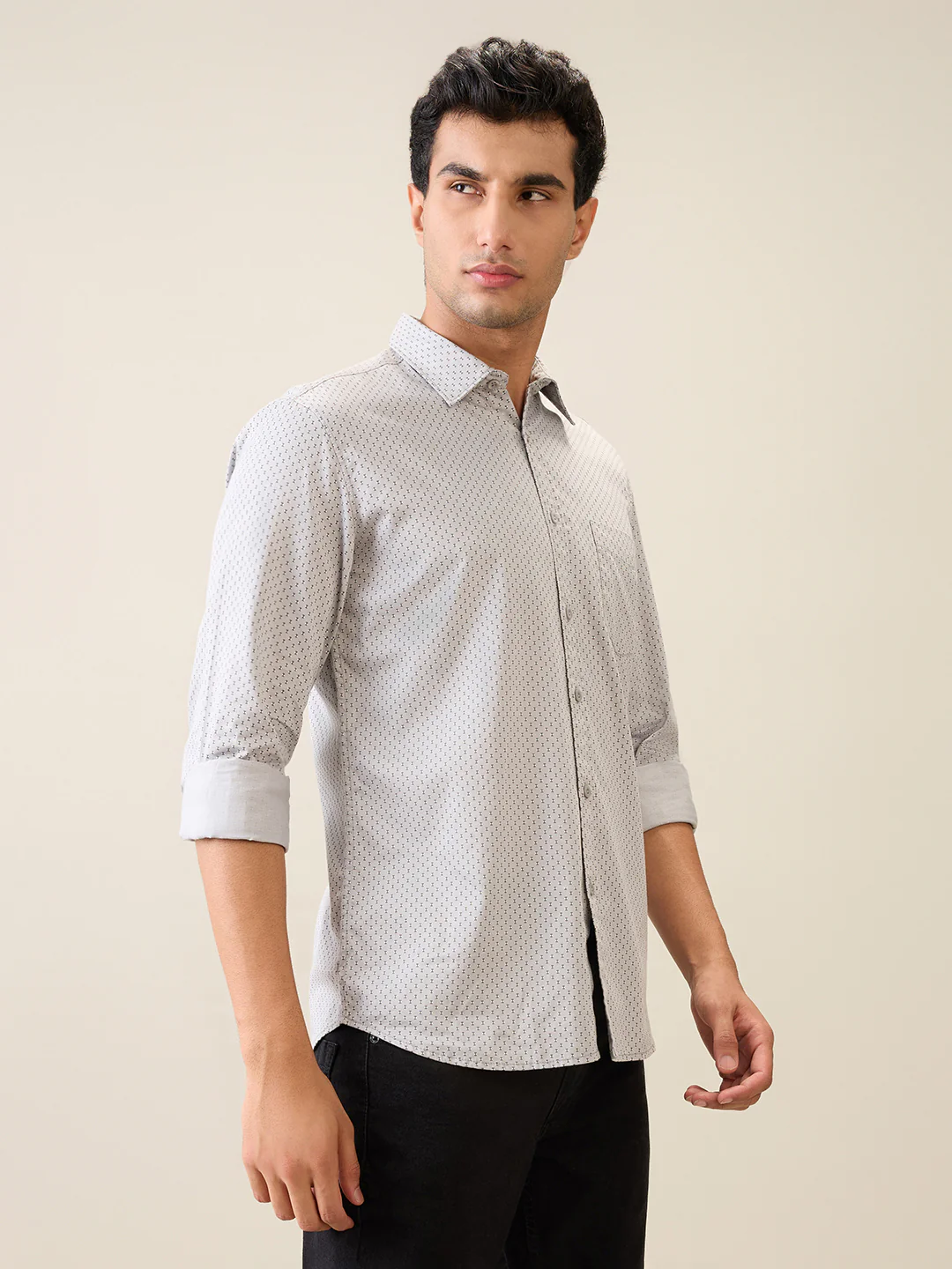 Parx Men Grey Printed Slim Fit Cotton Casual Shirt - Image 3