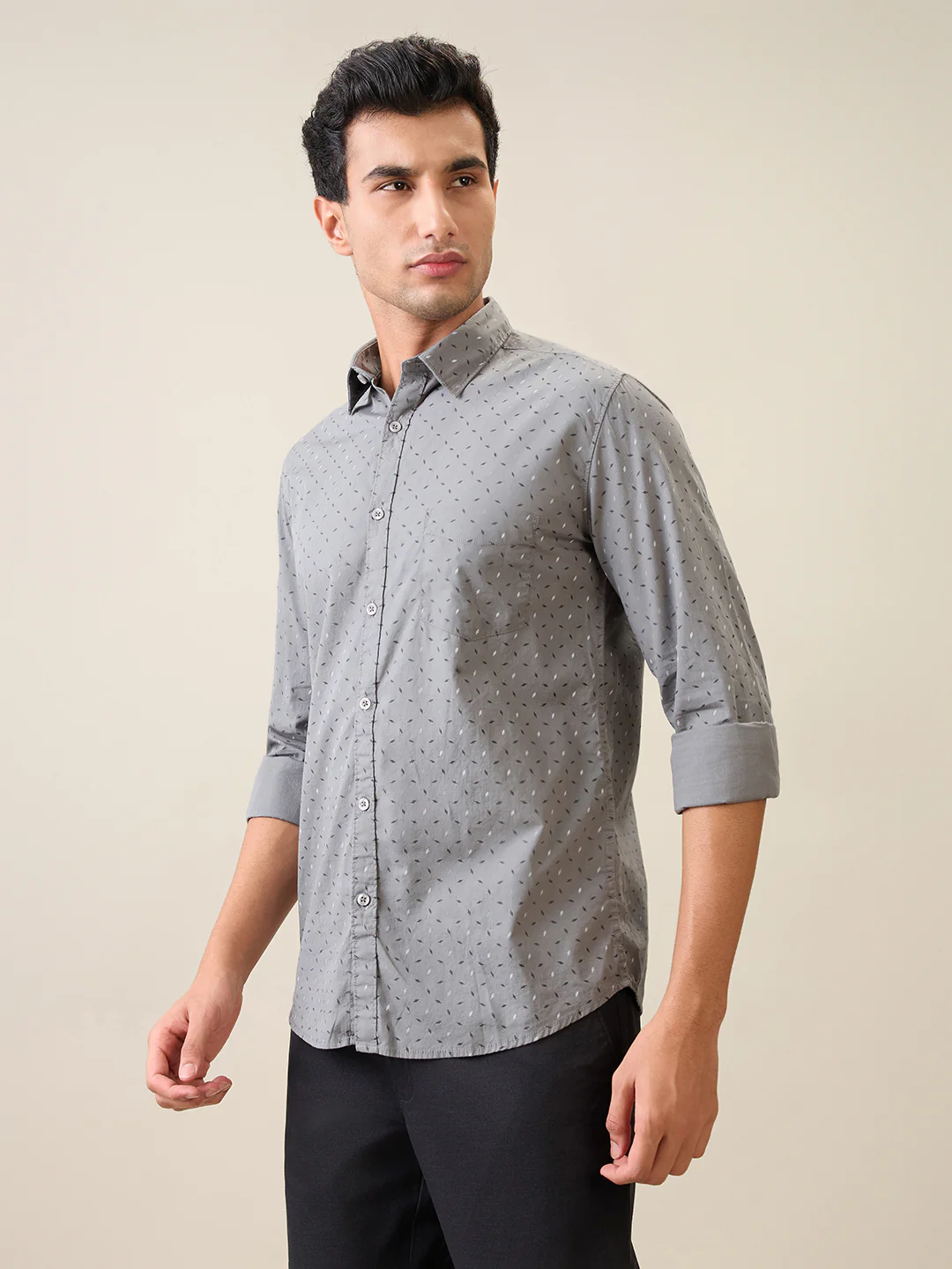 Parx Men Grey Printed Slim Fit Cotton Casual Shirt - Image 2
