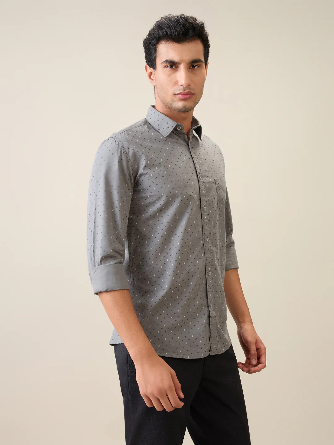 Parx Men Grey Printed Slim Fit Cotton Casual Shirt - Image 3