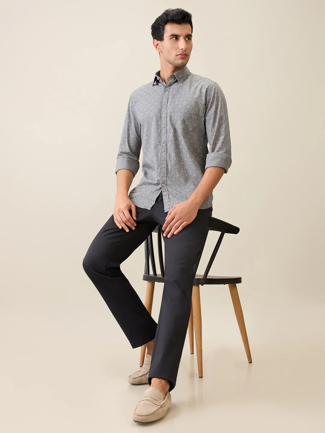 Parx Men Grey Printed Slim Fit Cotton Casual Shirt - Image 6