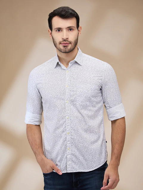 Parx Men Grey Printed Slim Fit Cotton Casual Shirts