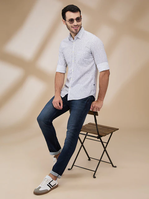 Parx Men Grey Printed Slim Fit Cotton Casual Shirts - Image 2