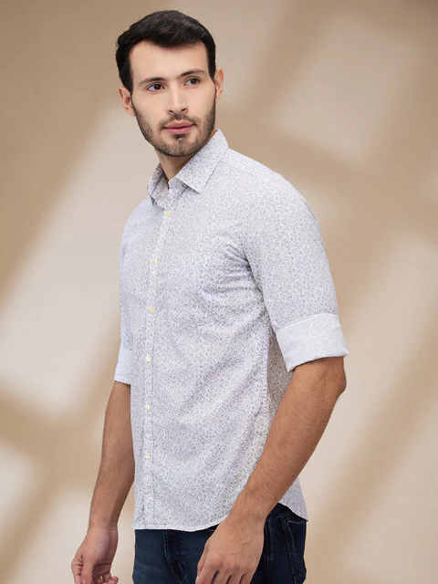 Parx Men Grey Printed Slim Fit Cotton Casual Shirts - Image 3