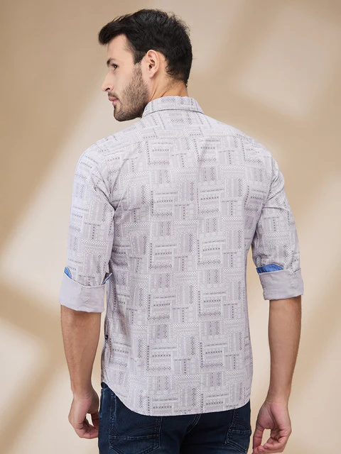 Parx Men Grey Printed Slim Fit Cotton Casual Shirts - Image 4