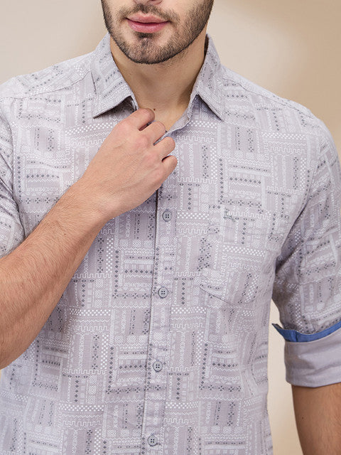 Parx Men Grey Printed Slim Fit Cotton Casual Shirts - Image 5