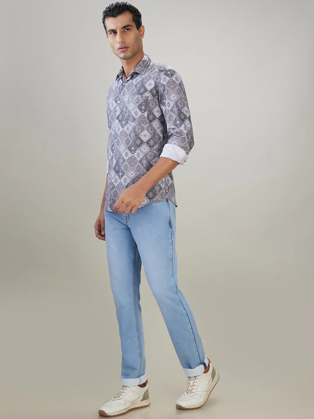 Parx Men Grey Printed Slim Fit Cotton Full Sleeve Casual Shirt - Image 5