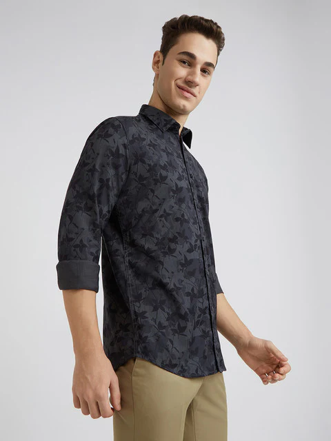 Parx Men Grey Printed Slim Fit Polyester Blend Shirt - Image 2